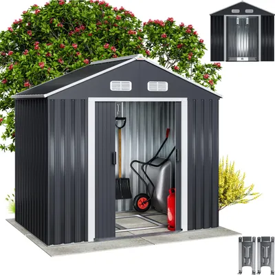 Immagine prodotto di GARDEBRUK® Casetta per Attrezzi da Giardino XL in Metallo 2m² con Base 196x132x188cm Porta Scorrevole Capanno Antracite con Tetto Capannone da Esterno 4m³