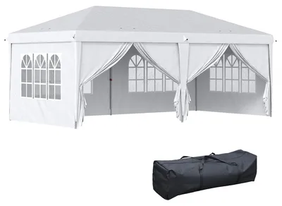 Produktbild von 5,85x2,95 m Faltpavillon mit Seitenwänden Pop-up Partyzelt UV-Schutz Gartenpavillon Stahlrahmen Weiß