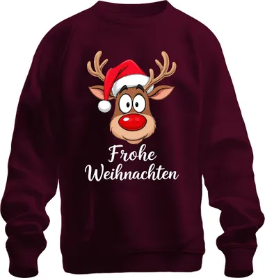 Produktbild von Frohe Weihnachten Rentier Rudolf Cartoon Niedlich Lustig Geschenk Uni Sweatshirt Pullover, Burgundy, 3XL