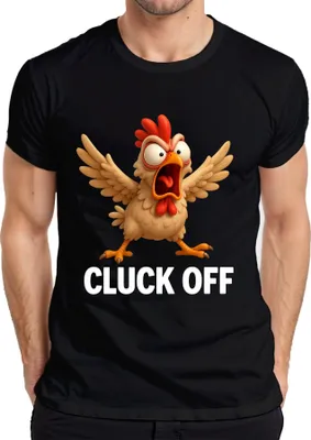Obrázek produktu pro CLUCK OFF vtipné naštvané kuře farma dárkový humor drzé pánské tričko, černá, XL