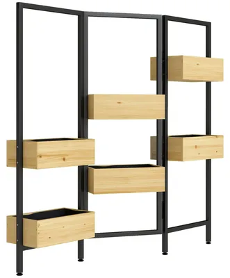 Produktbild von Blumenkasten mit Sichtschutz, Hochbeet mit Klappbarem Spalier, 6 Pflanzkästen mit Ablauflöchern, Stahl