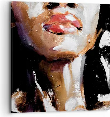 Produktbild von Bild auf Leinwand - Leinwandbild - Einteilig - Öl Mund Frau - 70x70cm - Wand Bild - Wanddeko - Wandbilder - Leinwanddruck - Bilder - Wanddekoration - Leinwand bilder - Wandbild - AC70x70-4724