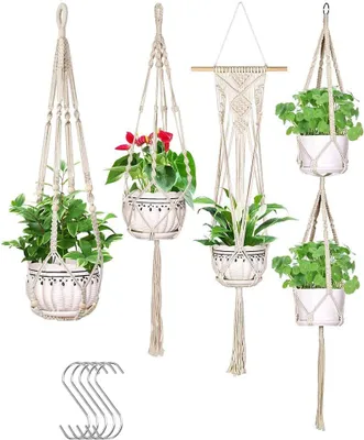 Immagine prodotto di ALSTER HERZ® 2 vasi da fiori in macramè, appendi-fiori in stile bohémien, modello H0382