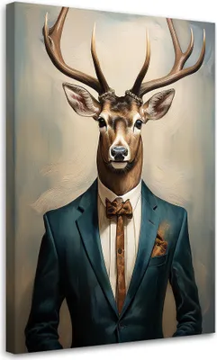 Produktbild von Leinwandbild Hirsch Geschäftsmann Abstraktion Vintage 70x100 Feeby Braun bild für die wand bereit zum aufhängen