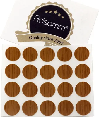 Produktbild von Adsamm® | 20 x Abdeckkappen | Ø 13 mm | Eiche | rund | 0,45 mm dünne selbstklebende Möbelpflaster von Adsamm®