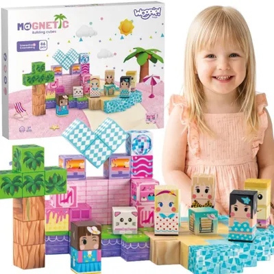 Productafbeelding van WOOPIE Magnetische bouwstenen, 86 stuks, 3D, educatieve set, constructiespeelgoed, Montessori voor kinderen vanaf 3 jaar
