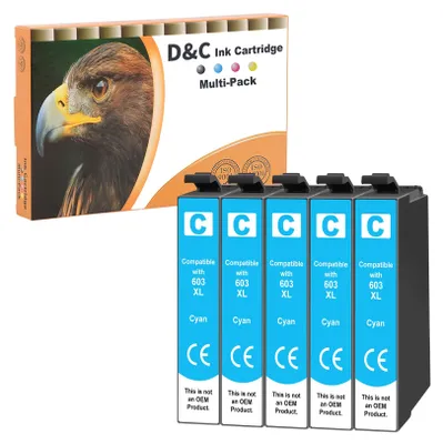 Immagine prodotto di Cartucce compatibili D&C 5X ciano, adatte per stampanti Epson 603 XL, compatibili con i modelli Epson Expression Home XP-2100, XP-2105, XP-3100, XP-3105, XP-4100, XP-4105, XP-4155 e Workforce WF-2810DWF, WF-2830DWF, WF-2835DWF, WF-2850DWF