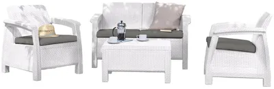 Immagine prodotto di Set salotto completo da giardino poltrone divano e tavolino rattan Keter Corfù bianco