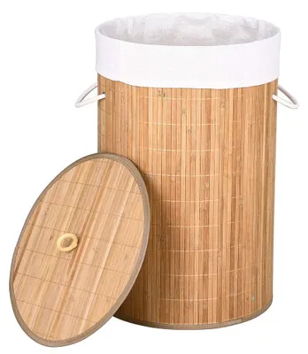 Faltbarer Bambus-Waschkorb 70 l, 38x60 cm, mit Deckel, natur