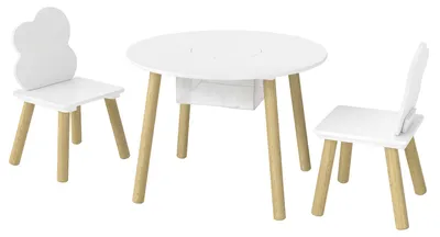 Immagine prodotto di Tavolo per bambini con 2 sedie e spazio contenitivo | Colore: Bianco | Dimensioni: 60x60x44 cm