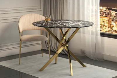 Obrázek produktu pro Designový kulatý jídelní stůl JOACHIM - černý mramor / zlatý