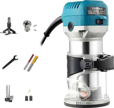 Obrázok produktu pre Elektrická frézka na drevo, s nastaviteľnými otáčkami, výkonný motor, 220V, modrá