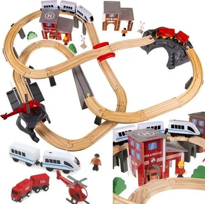 Productafbeelding van Kruzzel 22754 Houten treinbaan op batterijen, 70 onderdelen, 480 cm