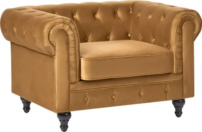 Produktbild von BELIANI Sessel Gold Samtstoff Eichenholz Chesterfield-Stil Wohnzimmer Salon