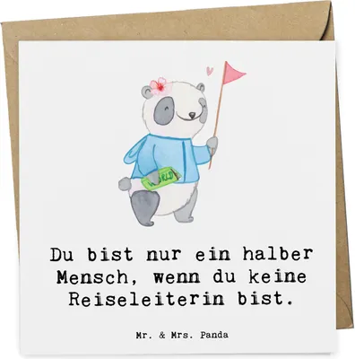 Produktbild von Mr. & Mrs. Panda Glückwunschkarte Reiseleiterin Herz - Weiß - Geschenk, faltkarte, doppelkarte, Grußkarte, Klappkarte, anlasskarte
