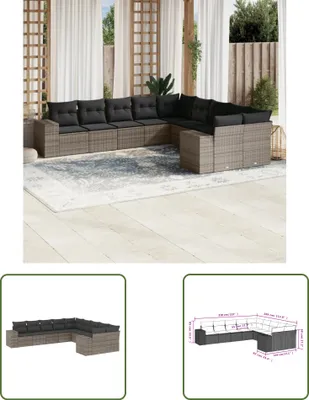 Produktbild von The Living Store 10-tlg. Garten-Sofagarnitur mit Kissen Grau Poly Rattan