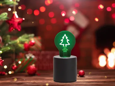Produktbild von Kleine Tischlampe Beton Schwarz Ø 9cm mit Deko LED Glühbirne Weihnachtsbaum Grün