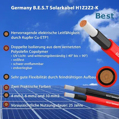 Produktbild von Germany B.e.s.t Solarkabel Duplex 6 mm² 50 m H1Z2Z2-K Kupfer Rot/Schwarz – 0 % USt.