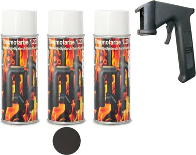 Produktbild von Ofenfarbe 1200 °C Spezial Ofenlack Thermofarbe Gussgrau Spray + Spraydosengriff
