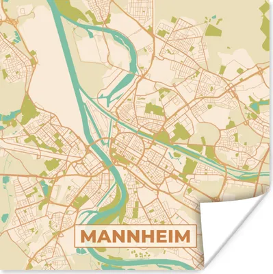 Produktbild von MuchoWow® Poster Manneheim - Karte - Vintage - Stadtplan 100x100 cm - Babyzimmer