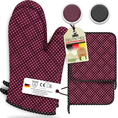 Imagen del producto de Guantes de horno y agarraderas, resistentes al calor, juego de 4 piezas, de algodón, para la cocina