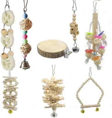 Produktbild von Set von 8 Vogelspielzeug,Holzfußstangen,Leitern,Kletterstangen für Vögel,Vogelspielzeug,Papageien,Sittiche,Sittiche,Aras