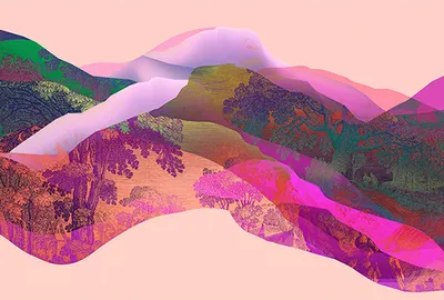 Produktbild von Tadessi Fototapete | Berge | 4.00 m  x 2.70 m | Lila | Rosa | Wandbild | Digitaldruck