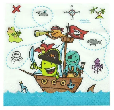 Produktbild von Piratencrew 1/4 3-lagige Servietten 33 x 33 cm 20 Stück.