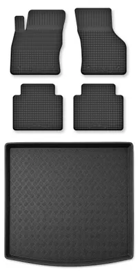 Image de Tapis en caoutchouc + bac de coffre pour Volkswagen Tiguan Allspace 2017-2024 – 5 pièces, noirs, semi-universel, adapté