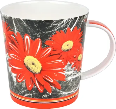 Zdjęcie produktu dla zestaw 2 kubków z diamentowej porcelany z nowoczesnym dekorem gerbera - 4742