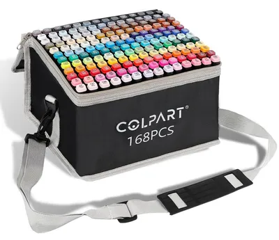 Produktbild von Alkohol Marker Set 168 Farben, Dual Tip Art Marker, Feinspitze & Keilspitze, mit Etui