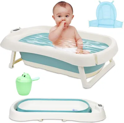 Produktbild von 3-in-1 Faltbares Babybad mit Thermometer und Sitz - Ergonomische Babywanne für Neugeborene