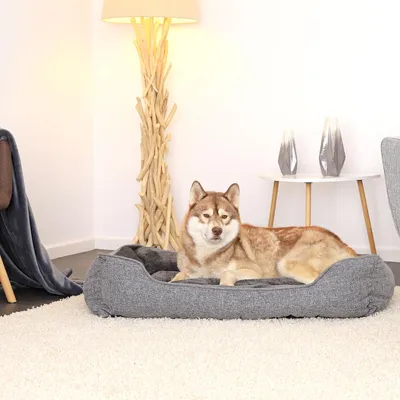 Image de lionto Canapé pour chiens, lit moderne pour chiens avec dessous antidérapant, housse amovible & intérieur en peluche, 110x80 cm, gris