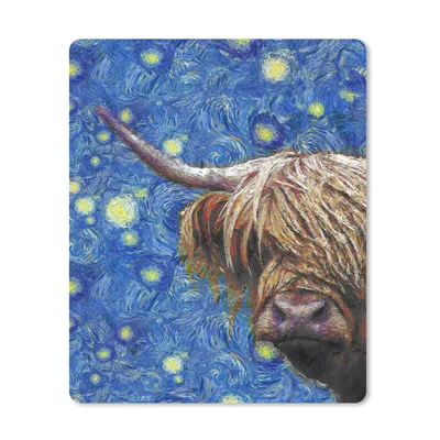 Produktbild von MuchoWow® Mauspad Mousepad Scottish Highlander - Sternennacht - Van Gogh 30x40 cm - Mousepads - Maus Mat - Pad - Mausunterlage - Mausmatten