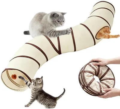 Produktbild von Katzentunnel, 125 x 25 cm, S-förmig mit Spielzeugkugel, 2-Wege-Spieltunnel, interaktives Katzenspielzeug, faltbar, Katzentunnel für Hunde, Welpen, Kaninchen und Kleintiere
