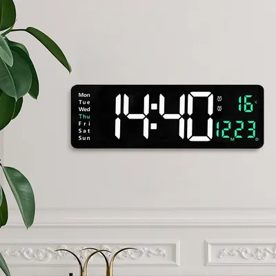 Produktbild von Wanduhr, Minimalistische Designuhr,Thermometer Hygrometer,Mit Wochentag, LED, quadratisch,Countdown, Fernbedienung