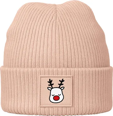 Produktbild von Kinder Beanie Mädchen Weihnachtsmotiv Rentier Aufdruck Print Strickmütze Wintermütze Moonworks®