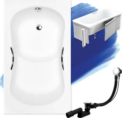 Produktbild von BADLAND Badewanne Rechteck Aria Plus 120x70 mit Ablaufgarnitur, Handgriffen, Füßen und Styroporverkleidung GRATIS