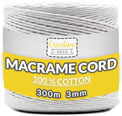 Produktbild von Creative Deco Biały Długi Sznurek do Makramy Bawełniany Naturalny 2-3 mm | 300 m | Mocny Sznurek Skręcony z 12 Nitek | Duża Szpulka | do Dekoracji, Prac Artystycznych, Rękodzieła, Pakowania Prezentów