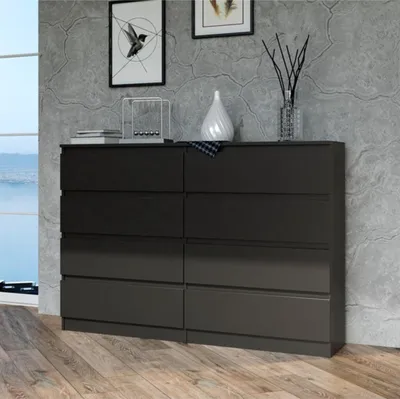 Image de Commode, chambre à coucher couloir, armoire, sideboard, highboard avec 8 tiroirs, largeur 140 cm hauteur 97 | noir