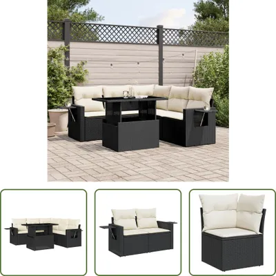 Produktbild von The Living Store 6-tlg. Garten-Sofagarnitur mit Kissen Schwarz Poly Rattan