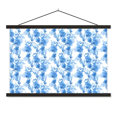 Produktbild von MuchoWow® Textilposter Blumen - Blau - Hortensie 90x60 cm mit schwarzem Rahmen - Aufhängungssatz
