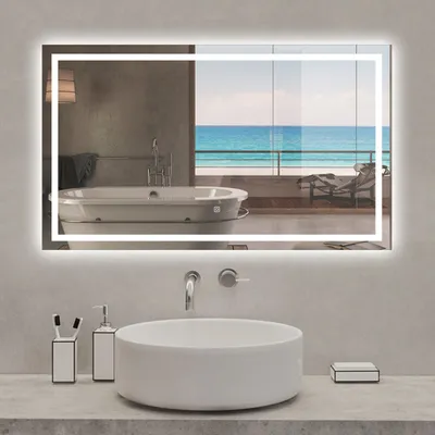 Image de Miroir Salle de Bain LED 120x70cm Rectangulaire, avec Anti-buée, Dimmable, Fonction Mémoire, Lumière blanche froide, IP44 HD Verre Miroir-Mural