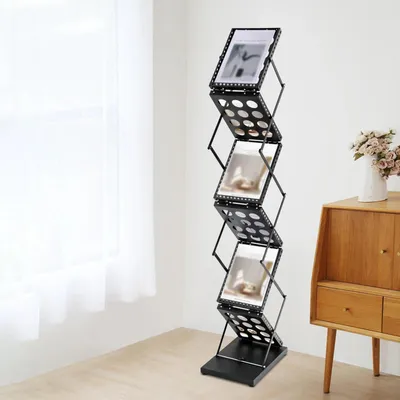Zdjęcie produktu dla Stojak ekspozycyjny – uchwyt na broszury A4/uchwyt na czasopisma – składany – przenośny – na targi i wystawy – 36 x 27 x 132 cm – czarny