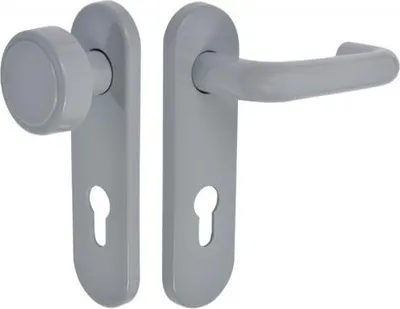 Produktbild von Assa Abloy Sicherheits-Türknauf/-Drücker mit Langschild WB 72 mm, Vierkantstift 9 mm, INOX, grau glanz (Brandschutz) (Garnitur) (AHW300UKPZ/9/PG)
