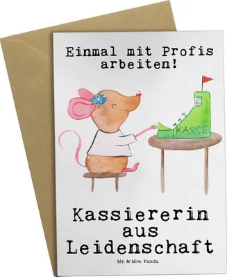 Produktbild von Mr. & Mrs. Panda Klappkarte Kassiererin Leidenschaft - Weiß - Geschenk, Spruch, Kassenwartin, hochzeitskarten, Witzig, osterkarten, Lustig, einladungskarten, Grußkarte