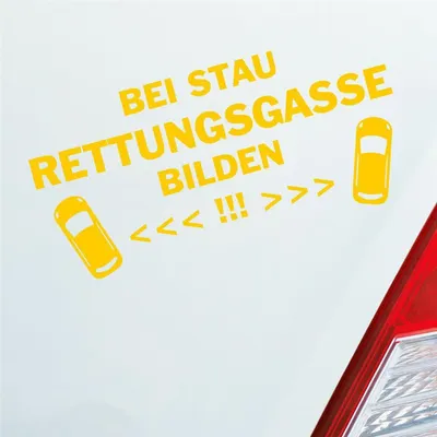 Produktbild von Auto Aufkleber Bei Stau Rettungsgasse bilden! Feuerwehr Leben retten 19x9 cm Gelb Sticker Heckscheibenaufkleber
