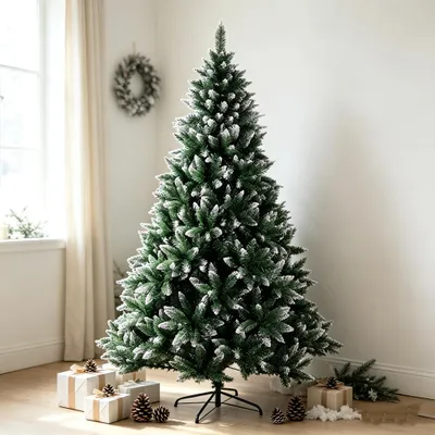 Produktbild von 1,8M Künstlicher Weihnachtsbaum,Tannenbaum mit Schnee-Effekt und Metall Ständer,Wiederverwendbar für Weihnachtsdekoration für Zuhause/Büro/Geschäft