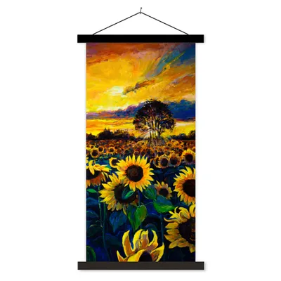Produktbild von MuchoWow® Textilposter Gemälde - Ölfarbe - Blumen - Sonnenblume 90x180 cm mit schwarzem Rahmen - Dekoration Wohnzimmer