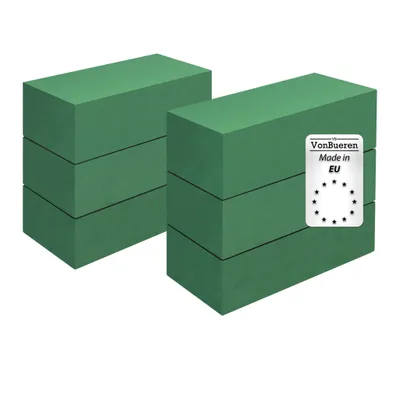Produktbild von VonBueren 6x Steckschaum nass | Steckschwamm für Blumen | ca. 23 x 11 x 7,5 cm je Blumensteckschaum | Steckmasse zum Basteln | Steckmoos | EU
